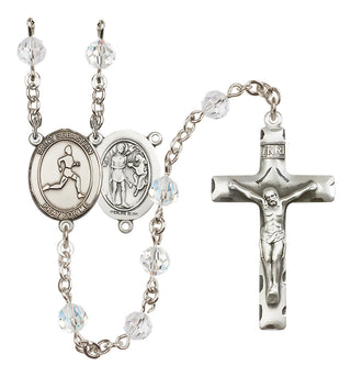 Sterling Silver 6mm Austrian Crystal Saint Sebastian/Track & Field Rosary in Crystal