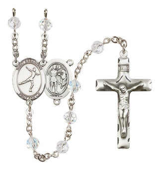 Sterling Silver 6mm Austrian Crystal Saint Sebastian/Figure Skating Rosary in Crystal