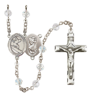 Sterling Silver 6mm Saint Christopher/Surfing Rosary