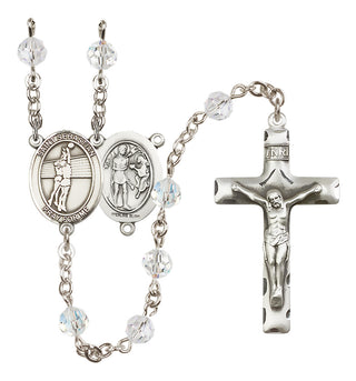 Sterling Silver 6mm Austrian Crystal Saint Sebastian / Volleyball Rosary in Crystal