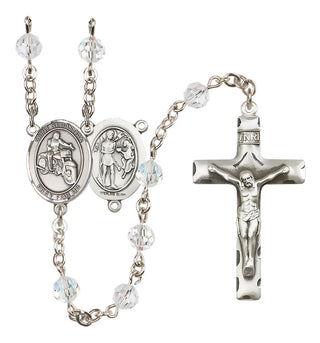 Sterling Silver 6mm Austrian Crystal Saint Sebastian / Motorcycle Rosary in Crystal