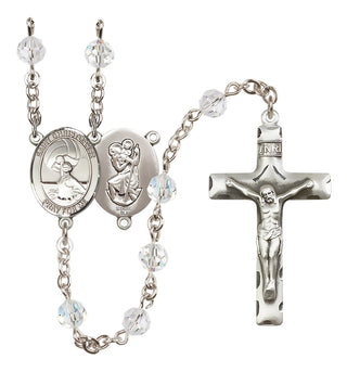 Sterling Silver 6mm Austrian Crystal Saint Christopher/Water Polo Women Rosary in Crystal