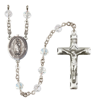 Sterling Silver 6mm Austrian Crystal Virgen de Guadalupe Rosary in Crystal