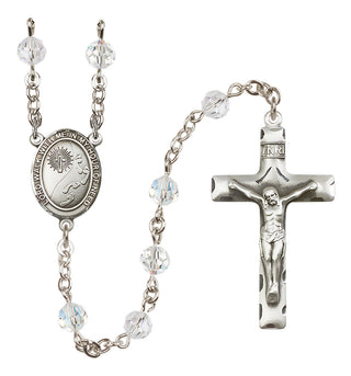 Sterling Silver 6mm Austrian Crystal Footprints / Cross Rosary in Crystal