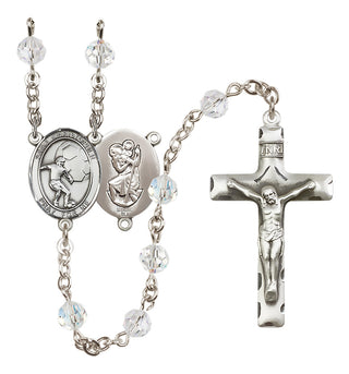 Sterling Silver 6mm Austrian Crystal Saint Christopher/Soccer Rosary in Crystal