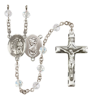 Sterling Silver 6mm Austrian Crystal Saint Christopher / Karate Rosary in Crystal