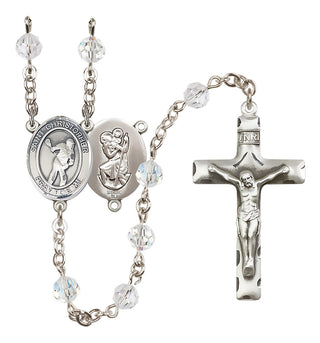 Sterling Silver 6mm Saint Christopher/Lacrosse Rosary