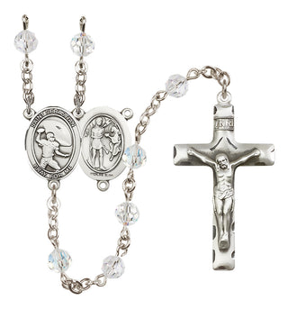 Sterling Silver 6mm Austrian Crystal Saint Sebastian / Football Rosary in Crystal