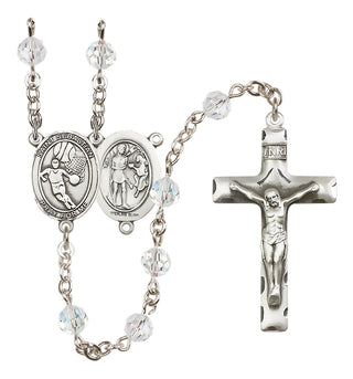 Sterling Silver 6mm Austrian Crystal Saint Sebastian/Basketball Rosary in Crystal