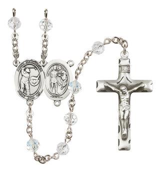 Sterling Silver 6mm Austrian Crystal Saint Sebastian / Golf Rosary in Crystal