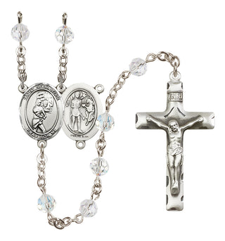 Sterling Silver 6mm Austrian Crystal Saint Sebastian/Softball Rosary in Crystal