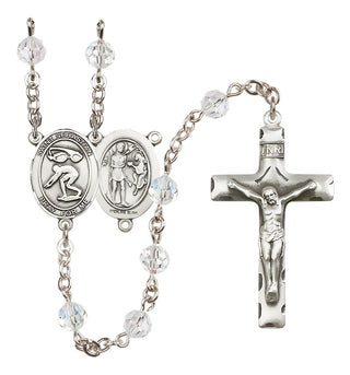 Sterling Silver 6mm Austrian Crystal Saint Sebastian/Swimming Rosary in Crystal