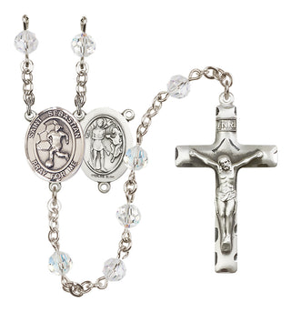 Sterling Silver 6mm Austrian Crystal Saint Sebastian/Soccer-Women Rosary in Crystal
