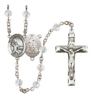 Sterling Silver 6mm Austrian Crystal Guardian Angel/Football Rosary in Crystal