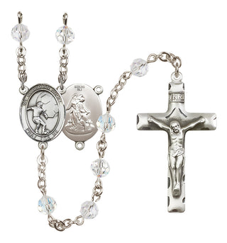 Sterling Silver 6mm Austrian Crystal Guardian Angel/Soccer Rosary in Crystal