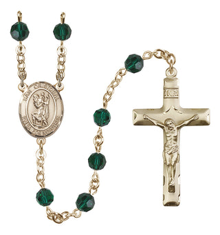 14 Karat Gold-Filled 6mm Austrian Crystal San Cristobal Rosary in Emerald