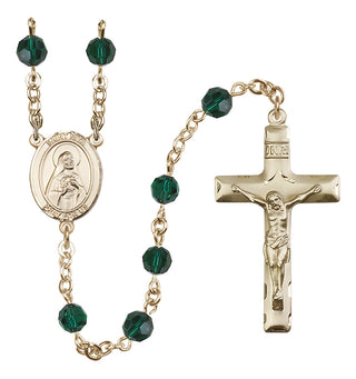 14 Karat Gold-Filled 6mm Austrian Crystal Saint Rita of Cascia Rosary in Emerald