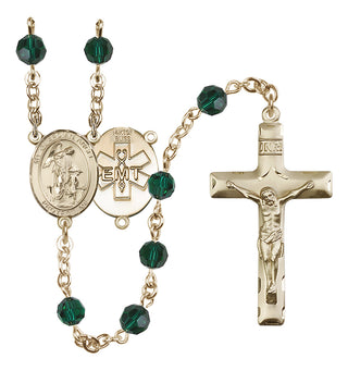 14 Karat Gold-Filled 6mm Austrian Crystal Guardian Angel / EMT Rosary in Emerald