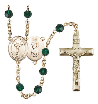 14 Karat Gold-Filled 6mm Austrian Crystal Saint Christopher/Cheerleading Rosary in Emerald