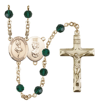 14 Karat Gold-Filled 6mm Austrian Crystal Saint Christopher/Dance Rosary in Emerald