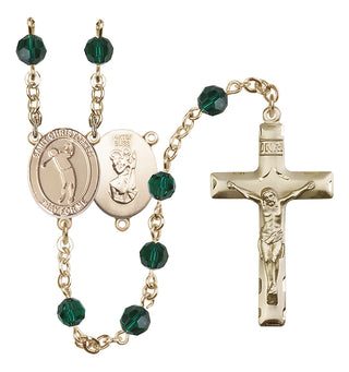 14 Karat Gold-Filled 6mm Austrian Crystal Saint Christopher/Golf Rosary in Emerald