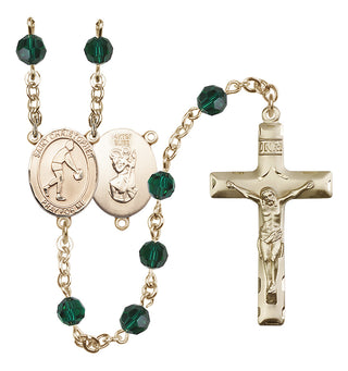 14 Karat Gold-Filled 6mm Austrian Crystal Saint Christopher/Basketball Rosary in Emerald