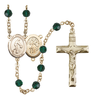 14 Karat Gold-Filled 6mm Austrian Crystal Saint Sebastian/Basketball Rosary in Emerald