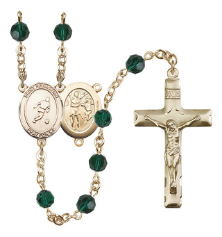 14 Karat Gold-Filled 6mm Austrian Crystal Saint Sebastian/Soccer Rosary in Emerald