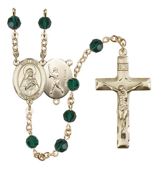 14 Karat Gold-Filled 6mm Austrian Crystal Saint Rita / Baseball Rosary in Emerald