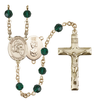 14 Karat Gold-Filled 6mm Austrian Crystal Saint Christopher/Motorcycle Rosary in Emerald