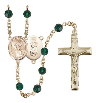 14 Karat Gold-Filled 6mm Austrian Crystal Saint Christopher/Water Polo Men Rosary in Emerald