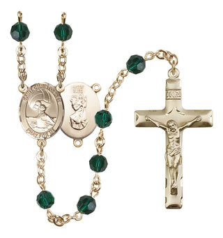 14 Karat Gold-Filled 6mm Austrian Crystal Saint Christopher/Water Polo Women Rosary in Emerald