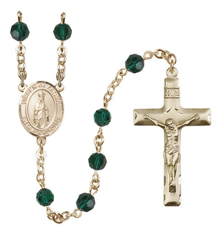14 Karat Gold-Filled 6mm Austrian Crystal Virgen del Fatima Rosary in Emerald