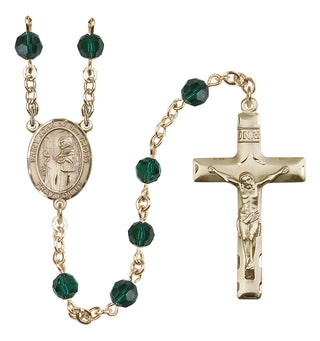 14 Karat Gold-Filled 6mm Austrian Crystal Saint John of the Cross Rosary in Emerald