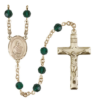 14 Karat Gold-Filled 6mm Austrian Crystal Saint Christian Demosthenes Rosary in Emerald