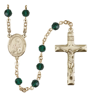 14 Karat Gold-Filled 6mm Austrian Crystal Saint Basil the Great Rosary in Emerald