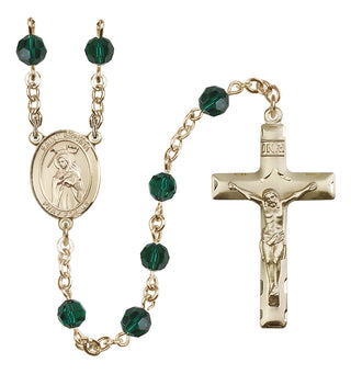 14 Karat Gold-Filled 6mm Austrian Crystal Saint Regina Rosary in Emerald