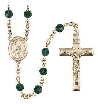 14 Karat Gold-Filled 6mm Austrian Crystal Saint Anselm of Canterbury Rosary in Emerald
