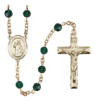 14 Karat Gold-Filled 6mm Austrian Crystal Saint John of Capistrano Rosary in Emerald