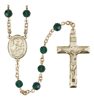 14 Karat Gold-Filled 6mm Austrian Crystal Saint Kieran Rosary in Emerald