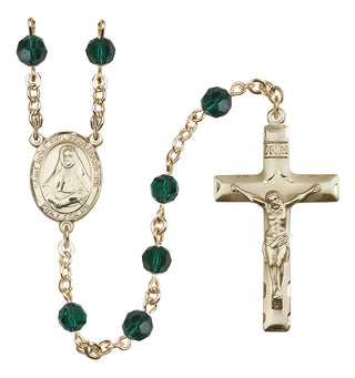 14 Karat Gold-Filled 6mm Austrian Crystal Saint Rose Philippine Duchesne Rosary in Emerald
