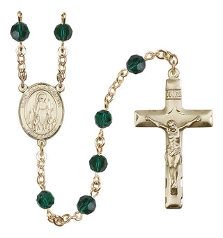 14 Karat Gold-Filled 6mm Austrian Crystal Saint Juliana of Cumae Rosary in Emerald