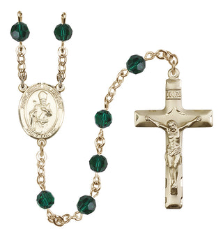 14 Karat Gold-Filled 6mm Austrian Crystal Saint Simon the Apostle Rosary in Emerald