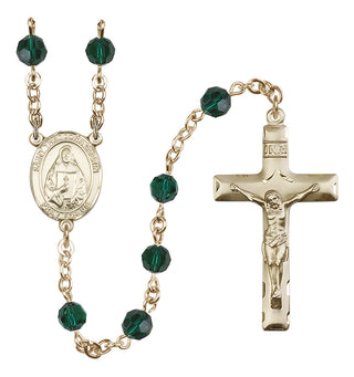 14 Karat Gold-Filled 6mm Austrian Crystal Saint Theodora Rosary in Emerald