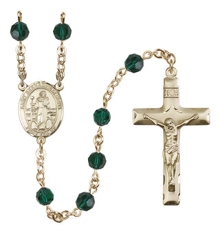 14 Karat Gold-Filled 6mm Austrian Crystal Saint Bernadine of Sienna Rosary in Emerald