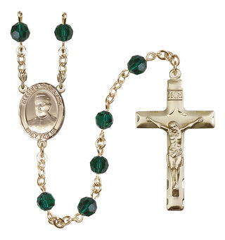 14 Karat Gold-Filled 6mm Austrian Crystal Blessed Miguel Pro Rosary in Emerald