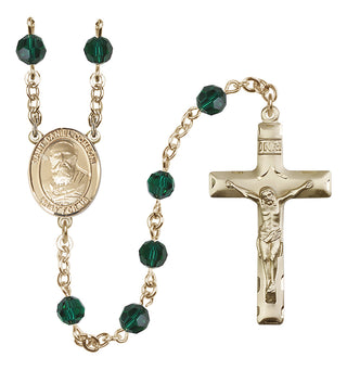 14 Karat Gold-Filled 6mm Austrian Crystal Saint Daniel Comboni Rosary in Emerald