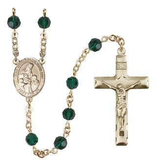 14 Karat Gold-Filled 6mm Austrian Crystal Saint Margaret of Scotland Rosary in Emerald
