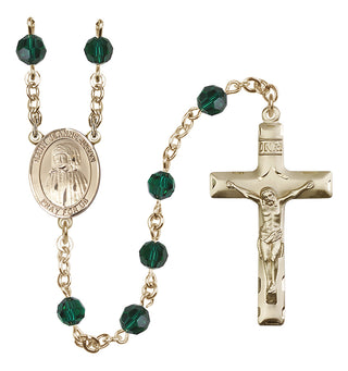 14 Karat Gold-Filled 6mm Austrian Crystal Saint Jeanne Jugan Rosary in Emerald