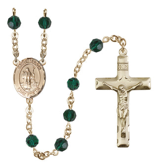 14 Karat Gold-Filled 6mm Austrian Crystal Saint Maron Rosary in Emerald